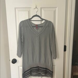 Johnny Was Gray Tunic with Lace Trim